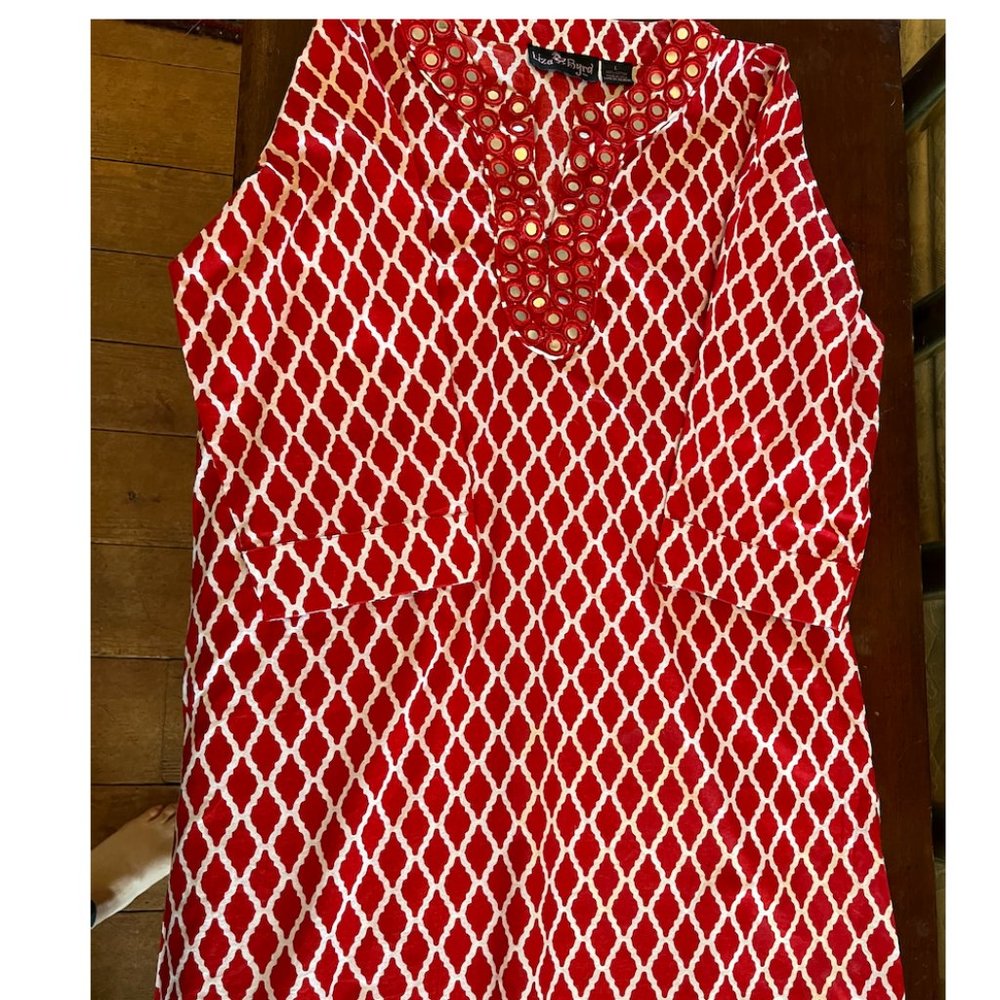 Fun Red Dress with Mirror detail by Liza Byrd